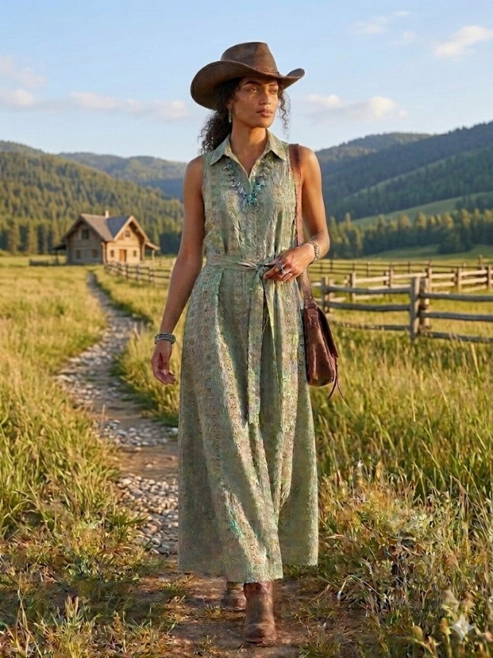VENUS Olive Green Eyelet Boho Sleeveless Halter Button Cotton Maxi Dress New L